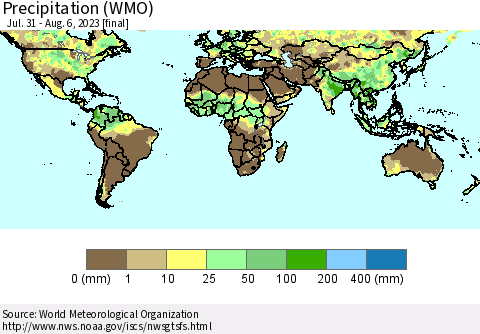 World Precipitation (WMO) Thematic Map For 7/31/2023 - 8/6/2023