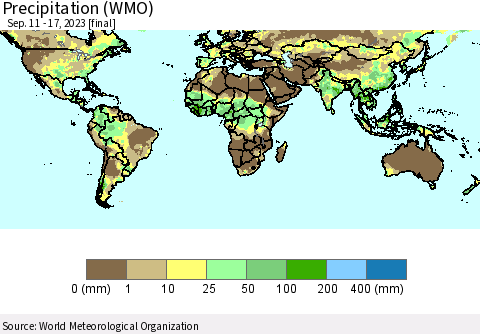 World Precipitation (WMO) Thematic Map For 9/11/2023 - 9/17/2023