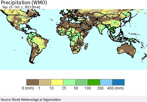 World Precipitation (WMO) Thematic Map For 9/25/2023 - 10/1/2023