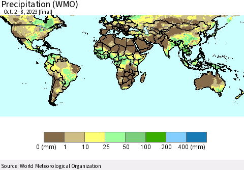 World Precipitation (WMO) Thematic Map For 10/2/2023 - 10/8/2023