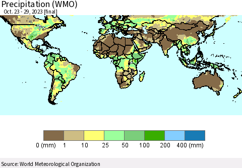 World Precipitation (WMO) Thematic Map For 10/23/2023 - 10/29/2023