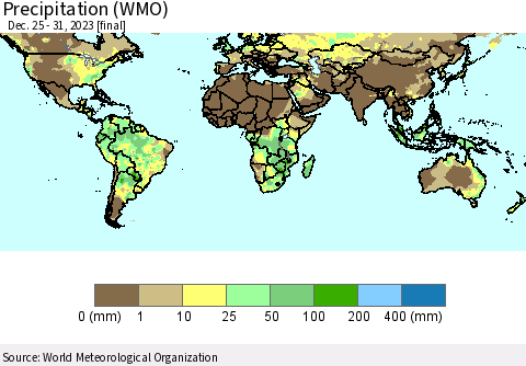 World Precipitation (WMO) Thematic Map For 12/25/2023 - 12/31/2023