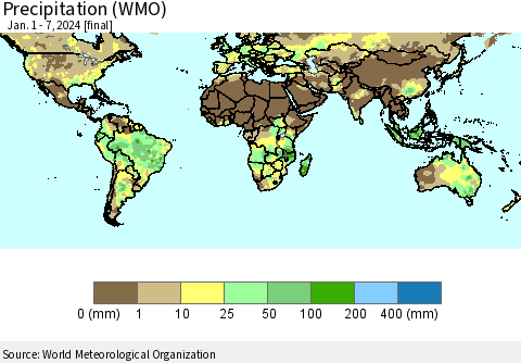 World Precipitation (WMO) Thematic Map For 1/1/2024 - 1/7/2024