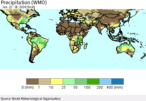 World Precipitation (WMO) Thematic Map For 1/22/2024 - 1/28/2024