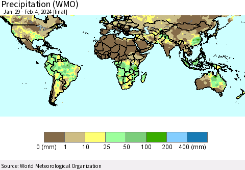 World Precipitation (WMO) Thematic Map For 1/29/2024 - 2/4/2024