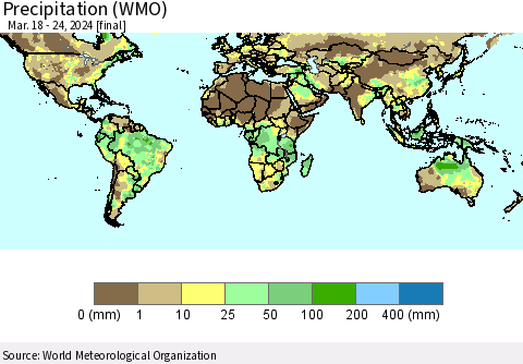 World Precipitation (WMO) Thematic Map For 3/18/2024 - 3/24/2024