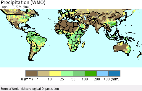 World Precipitation (WMO) Thematic Map For 4/1/2024 - 4/7/2024