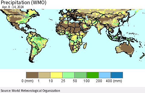 World Precipitation (WMO) Thematic Map For 4/8/2024 - 4/14/2024