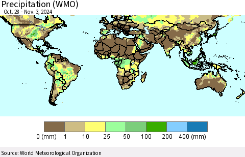 World Precipitation (WMO) Thematic Map For 10/28/2024 - 11/3/2024