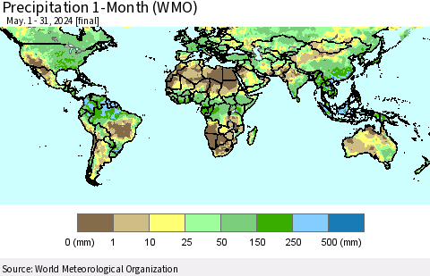World Precipitation 1-Month (WMO) Thematic Map For 5/1/2024 - 5/31/2024