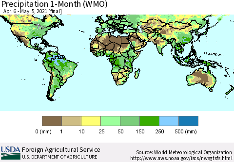 World Precipitation 1-Month (WMO) Thematic Map For 4/6/2021 - 5/5/2021