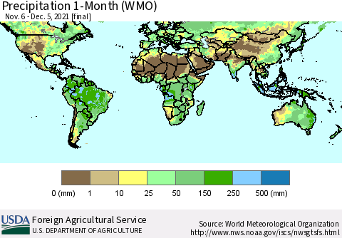 World Precipitation 1-Month (WMO) Thematic Map For 11/6/2021 - 12/5/2021