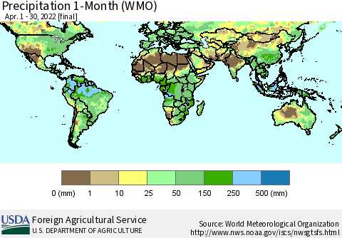 World Precipitation 1-Month (WMO) Thematic Map For 4/1/2022 - 4/30/2022