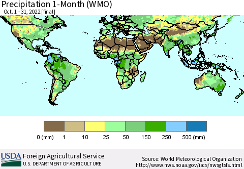 World Precipitation 1-Month (WMO) Thematic Map For 10/1/2022 - 10/31/2022