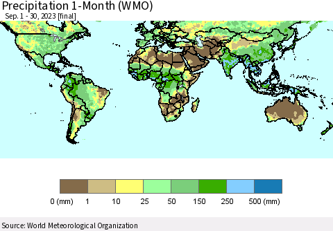 World Precipitation 1-Month (WMO) Thematic Map For 9/1/2023 - 9/30/2023