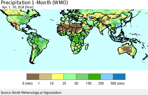 World Precipitation 1-Month (WMO) Thematic Map For 4/1/2024 - 4/30/2024