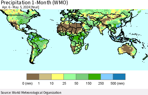 World Precipitation 1-Month (WMO) Thematic Map For 4/6/2024 - 5/5/2024