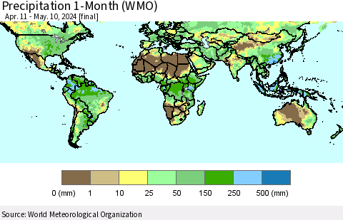 World Precipitation 1-Month (WMO) Thematic Map For 4/11/2024 - 5/10/2024