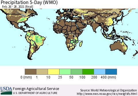 World Precipitation 5-Day (WMO) Thematic Map For 2/26/2021 - 2/28/2021