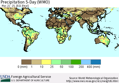 World Precipitation 5-Day (WMO) Thematic Map For 3/21/2021 - 3/25/2021