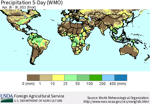 World Precipitation 5-Day (WMO) Thematic Map For 4/26/2021 - 4/30/2021