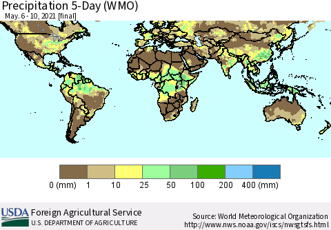 World Precipitation 5-Day (WMO) Thematic Map For 5/6/2021 - 5/10/2021