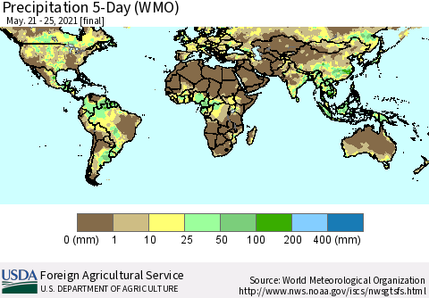 World Precipitation 5-Day (WMO) Thematic Map For 5/21/2021 - 5/25/2021
