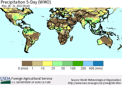 World Precipitation 5-Day (WMO) Thematic Map For 5/26/2021 - 5/31/2021
