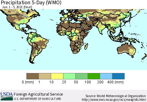 World Precipitation 5-Day (WMO) Thematic Map For 6/1/2021 - 6/5/2021