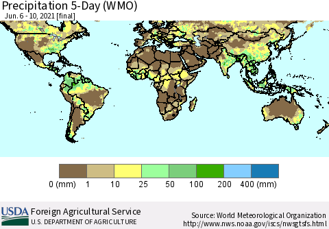 World Precipitation 5-Day (WMO) Thematic Map For 6/6/2021 - 6/10/2021