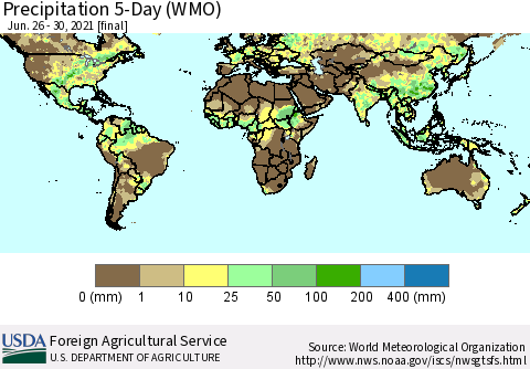 World Precipitation 5-Day (WMO) Thematic Map For 6/26/2021 - 6/30/2021
