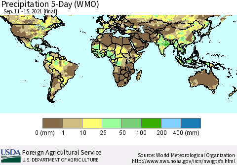 World Precipitation 5-Day (WMO) Thematic Map For 9/11/2021 - 9/15/2021