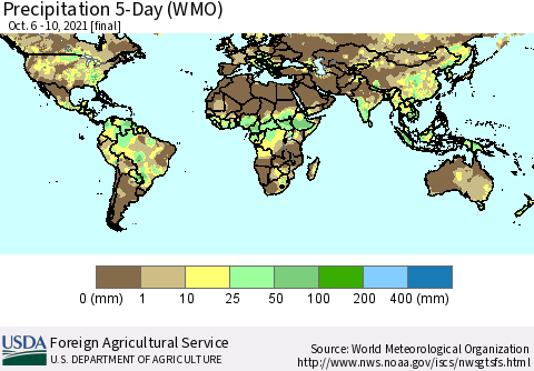 World Precipitation 5-Day (WMO) Thematic Map For 10/6/2021 - 10/10/2021