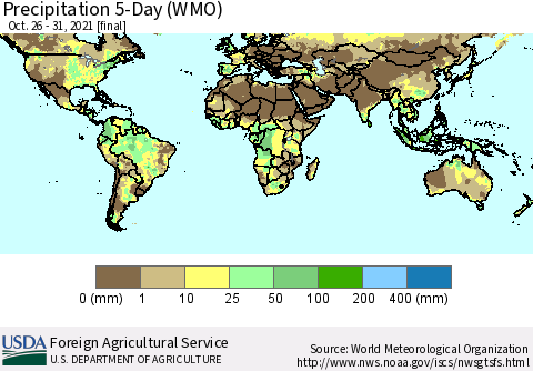 World Precipitation 5-Day (WMO) Thematic Map For 10/26/2021 - 10/31/2021