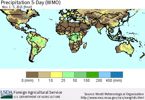 World Precipitation 5-Day (WMO) Thematic Map For 11/1/2021 - 11/5/2021