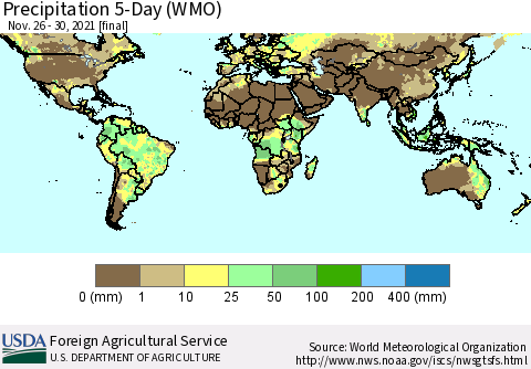 World Precipitation 5-Day (WMO) Thematic Map For 11/26/2021 - 11/30/2021