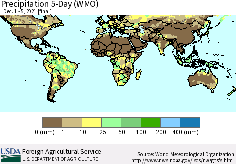 World Precipitation 5-Day (WMO) Thematic Map For 12/1/2021 - 12/5/2021