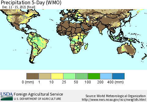 World Precipitation 5-Day (WMO) Thematic Map For 12/11/2021 - 12/15/2021
