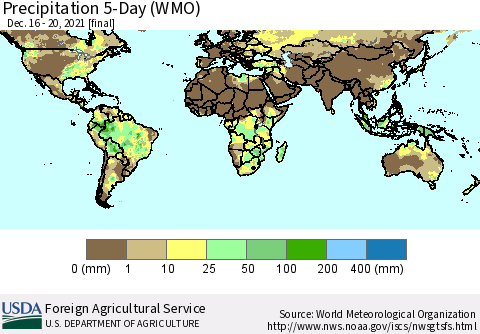 World Precipitation 5-Day (WMO) Thematic Map For 12/16/2021 - 12/20/2021