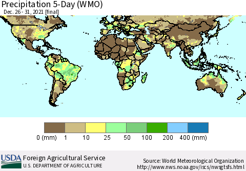 World Precipitation 5-Day (WMO) Thematic Map For 12/26/2021 - 12/31/2021