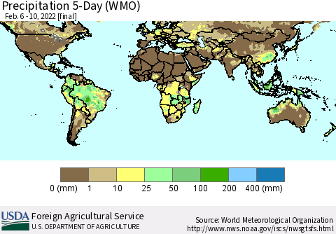 World Precipitation 5-Day (WMO) Thematic Map For 2/6/2022 - 2/10/2022