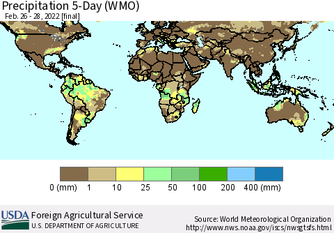 World Precipitation 5-Day (WMO) Thematic Map For 2/26/2022 - 2/28/2022