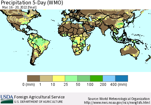 World Precipitation 5-Day (WMO) Thematic Map For 3/16/2022 - 3/20/2022