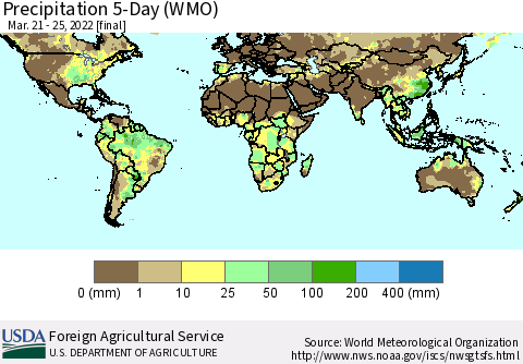 World Precipitation 5-Day (WMO) Thematic Map For 3/21/2022 - 3/25/2022