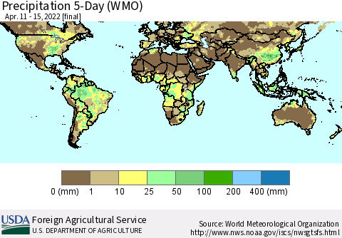 World Precipitation 5-Day (WMO) Thematic Map For 4/11/2022 - 4/15/2022