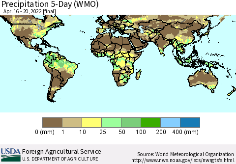 World Precipitation 5-Day (WMO) Thematic Map For 4/16/2022 - 4/20/2022