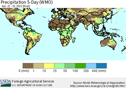 World Precipitation 5-Day (WMO) Thematic Map For 4/21/2022 - 4/25/2022