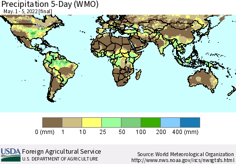 World Precipitation 5-Day (WMO) Thematic Map For 5/1/2022 - 5/5/2022