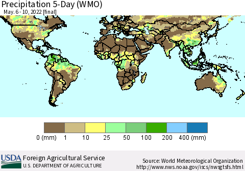 World Precipitation 5-Day (WMO) Thematic Map For 5/6/2022 - 5/10/2022