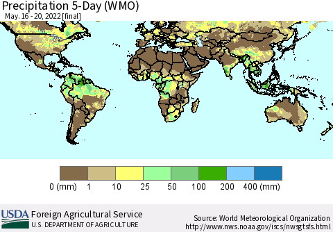 World Precipitation 5-Day (WMO) Thematic Map For 5/16/2022 - 5/20/2022